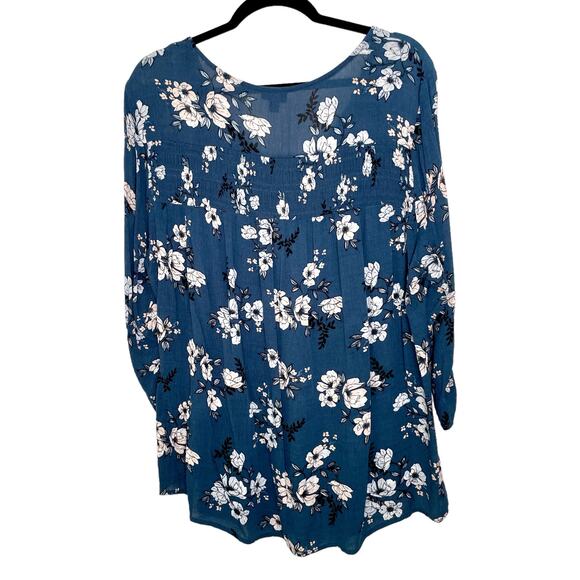 Torrid Crinkle Gauze Smocked Button Front Top 2X Floral Blue Fairy Cottagecore - Picture 2 of 13